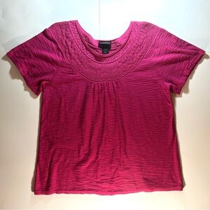 Vtg Lane Bryant Hot Pink Crochet Neckline All Cotton Summer Sweater Womens 14-16